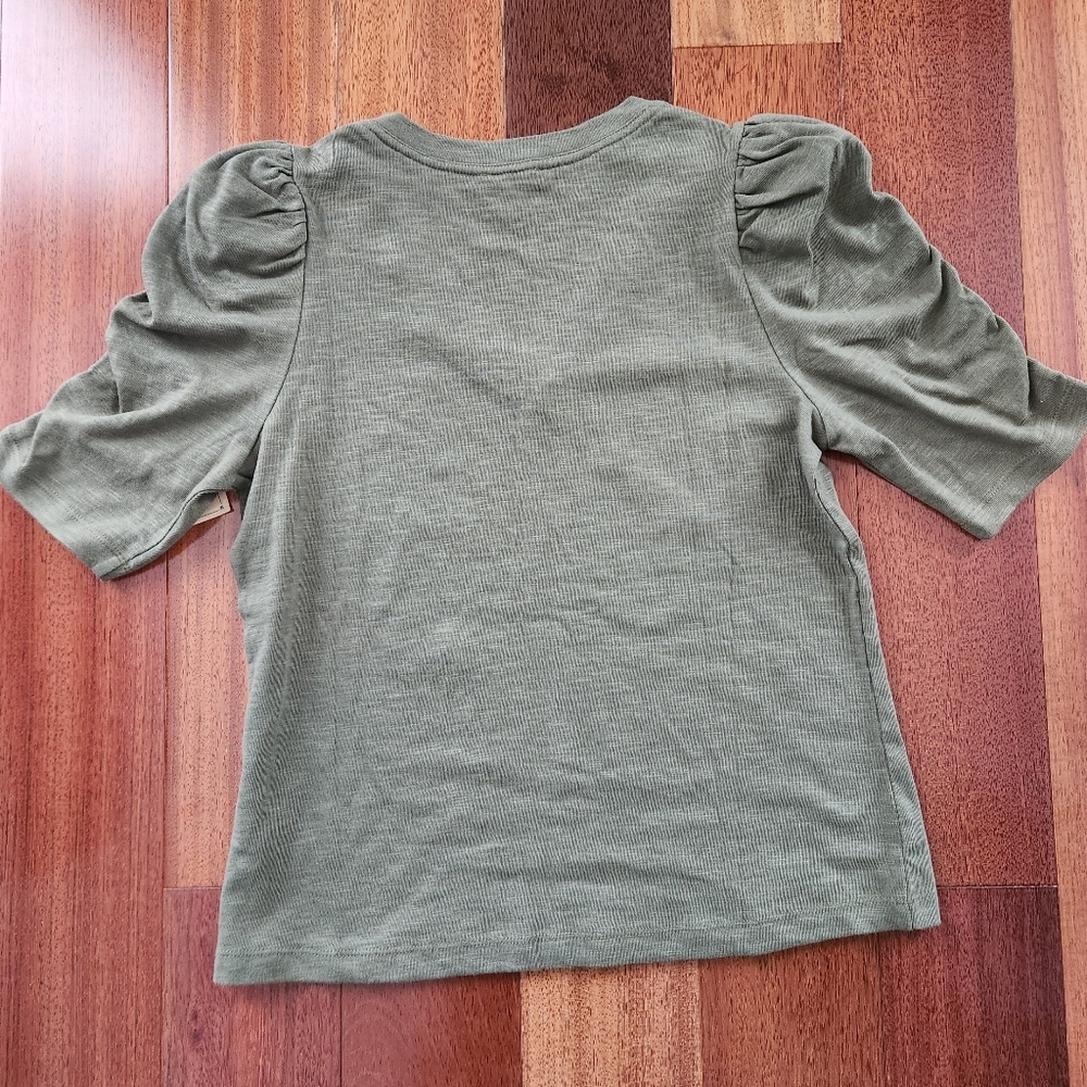 Democracy Cinched Sleeve Cotton V-Neck Top -GREEN -SMALL **NEW - Picture 5 of 13